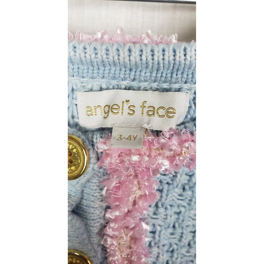 Angel's Face Baby Blue Pink Trim Knit Cardigan Skirt Set 3T 4T Easter Sunday‎